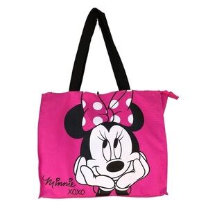 Disney “Minnie XOXO” Versatile Pink White Black Zippered Tote Bag  L15” W4” H22”